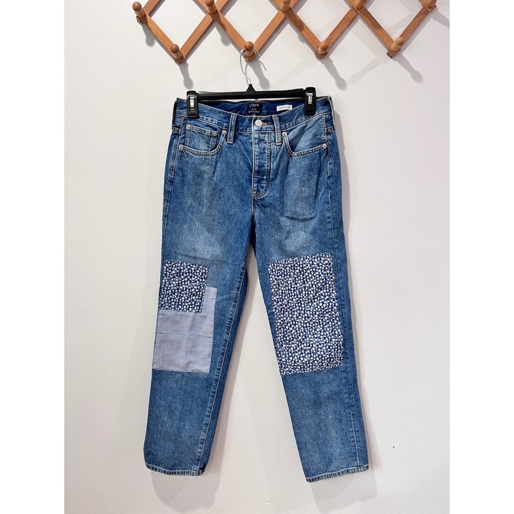 J Crew Slim Boyfriend Jeans Patchwork Distressed Medium Wash Size 26 - Picture 2 of 7